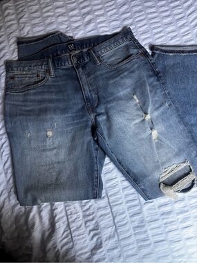 GAP Men's Light Blue Distressed Relaxed Jeans Slim Straight 33x30